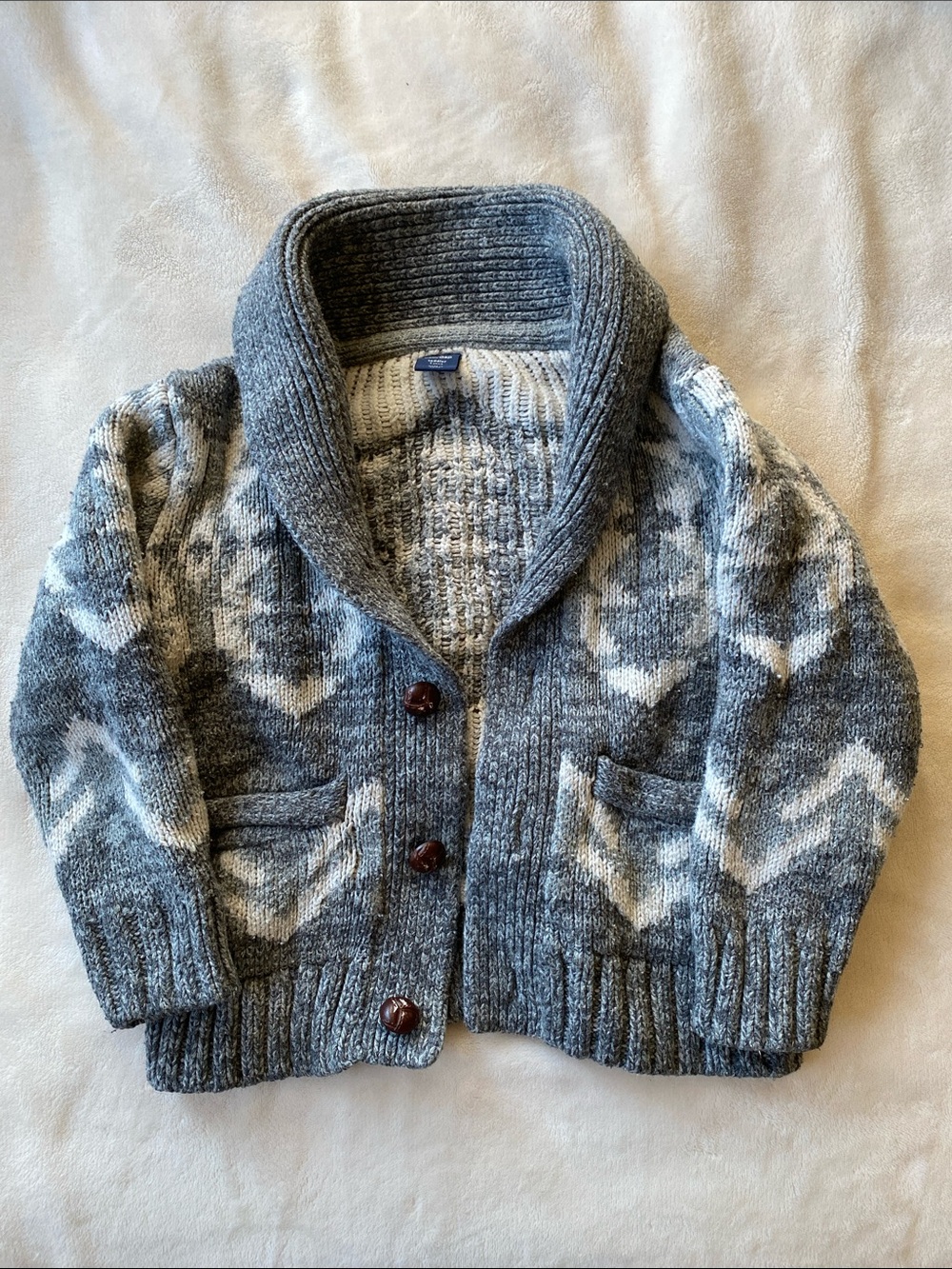 GAP Gray & Cream Shawl Collar Kids Cardigan Sweater